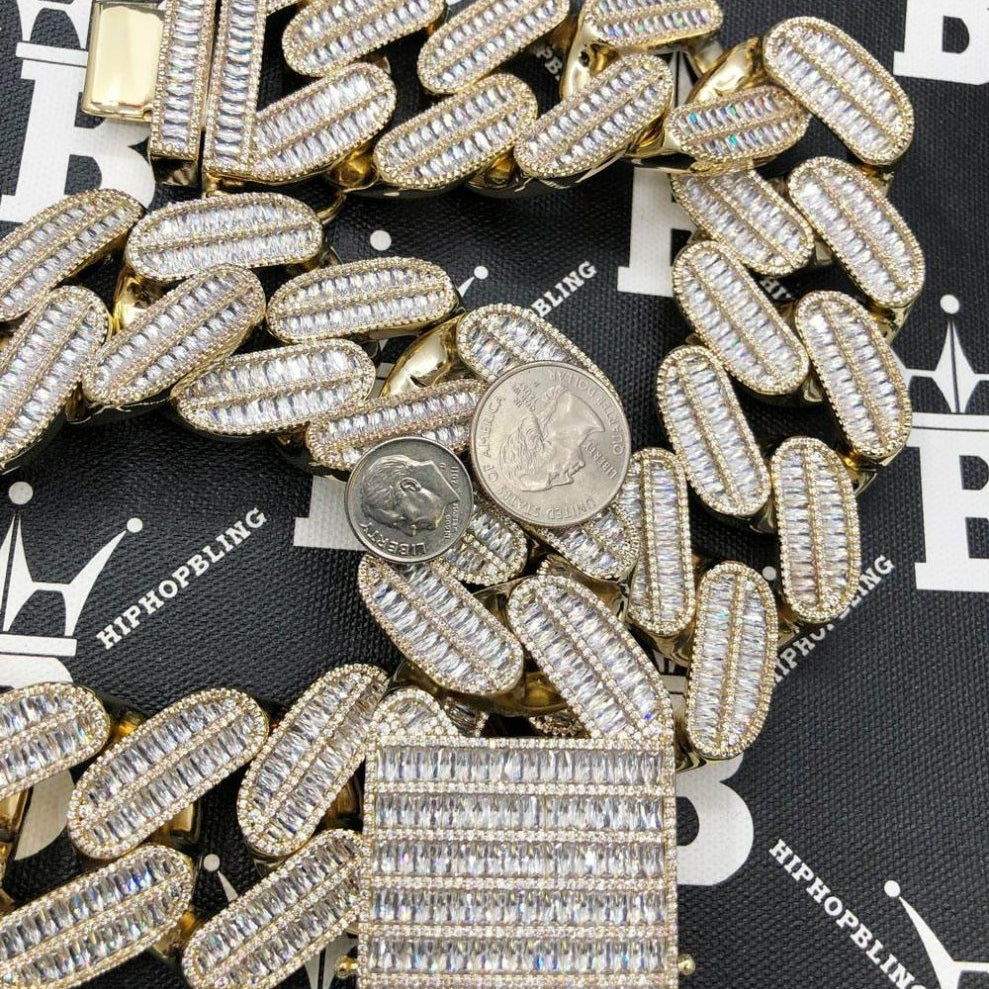 MASSIVE 40MM Baguette Cuban Hip Hop Iced Out Chain Yellow Gold 24" HipHopBling