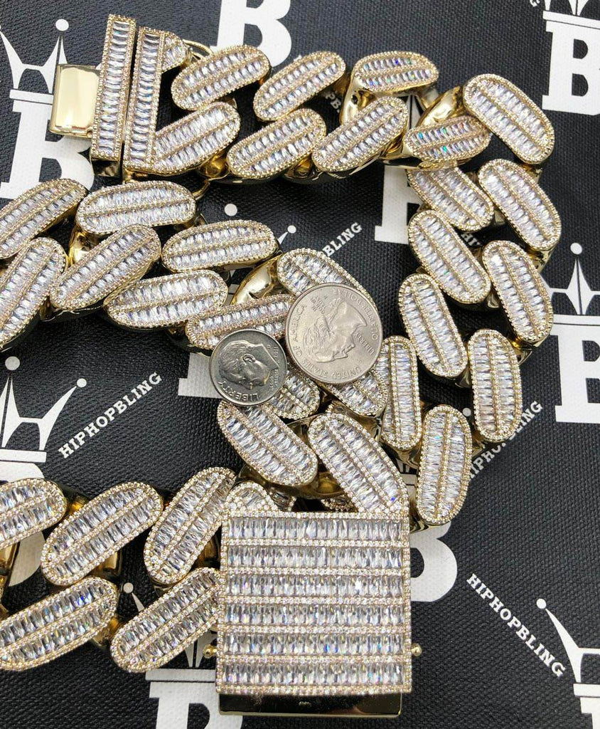 MASSIVE 40MM Baguette Cuban Hip Hop Iced Out Chain Yellow Gold 24" HipHopBling