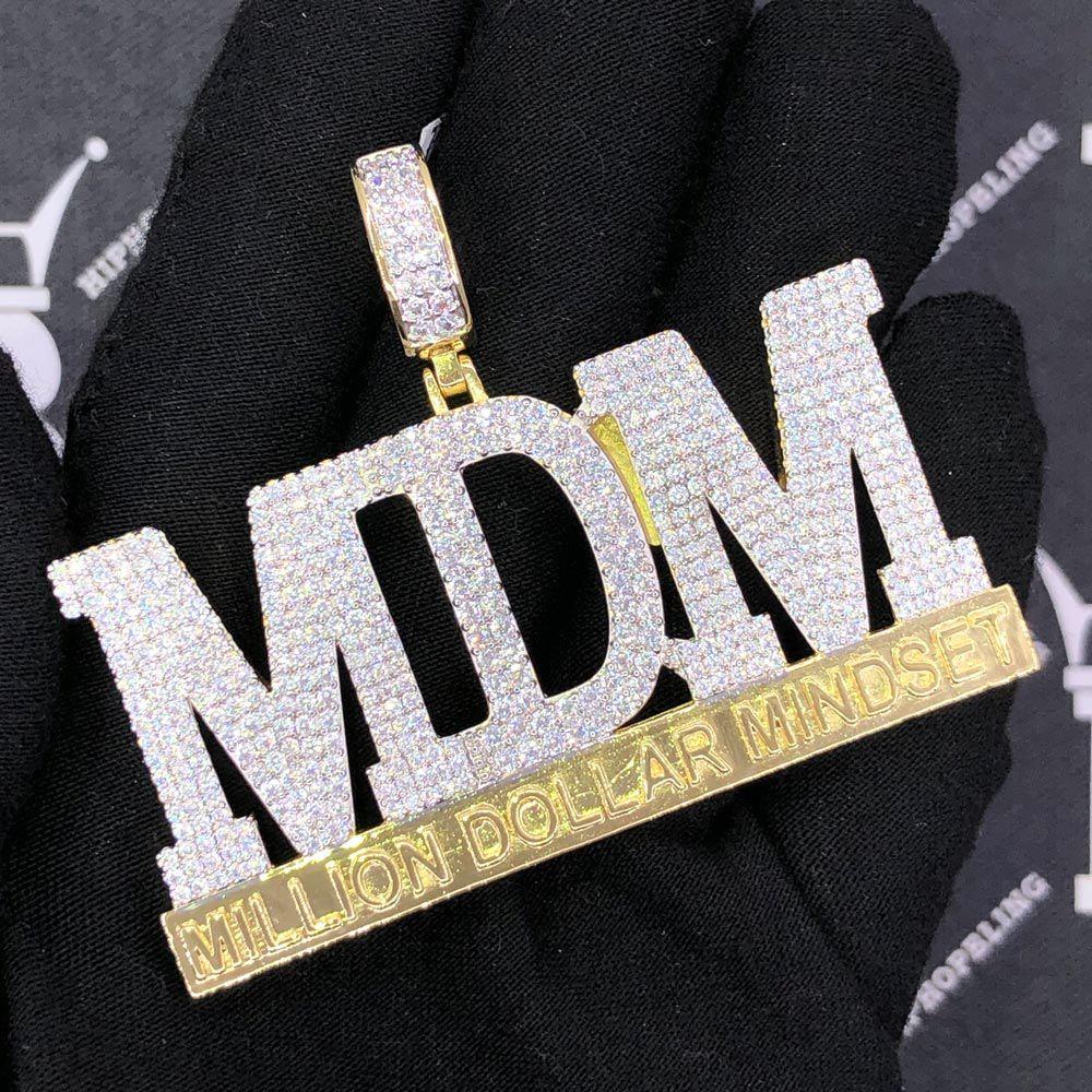 MDM Million Dollar Mindset VVS CZ Hip Hop Bling Bling Pendant Yellow Gold HipHopBling