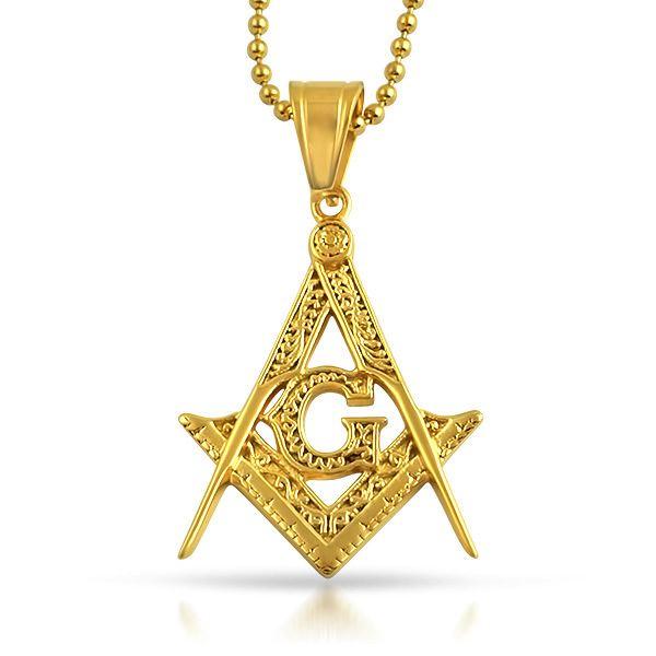 Medium Fancy Masonic Free Mason Pendant Gold Steel HipHopBling