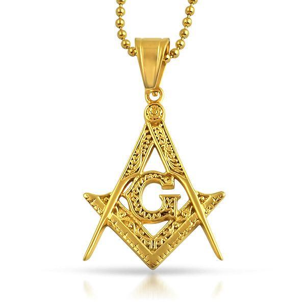 Medium Fancy Masonic Free Mason Pendant Gold Steel Pendant Only HipHopBling