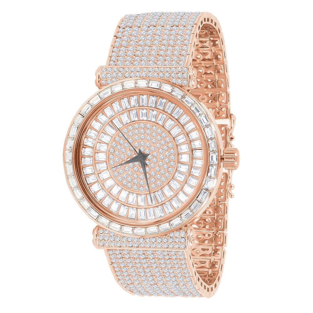 Mega Baguette 10 Row CZ Band Bling Watch Rose Gold HipHopBling