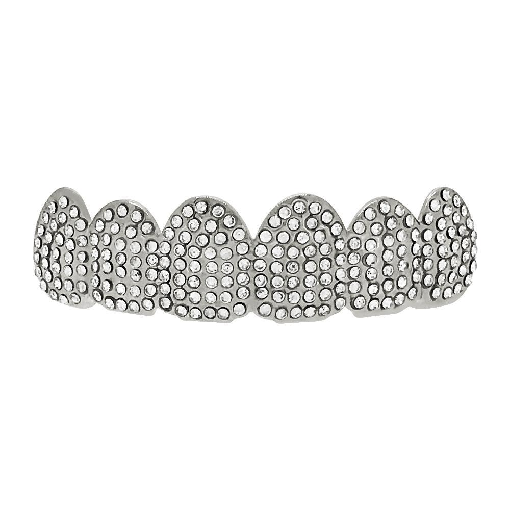 Mega Silver Grillz Top Teeth HipHopBling