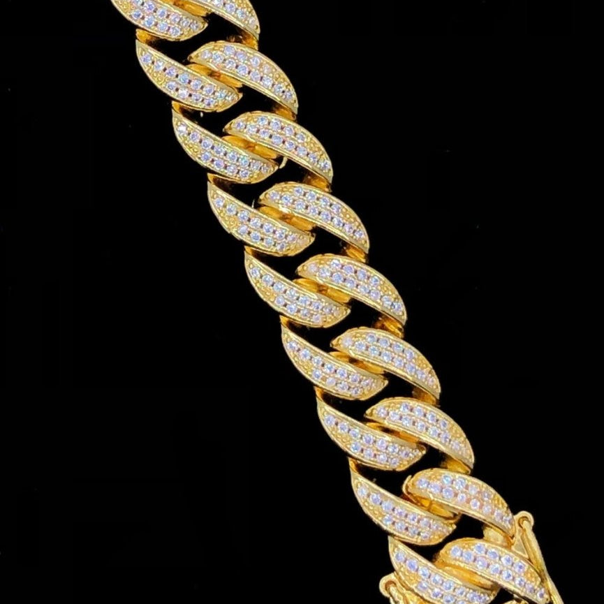 Miami Cuban 13MM CZ Iced Out Hip Hop Bracelet Yellow Gold HipHopBling
