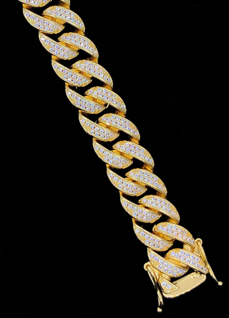 Miami Cuban 13MM CZ Iced Out Hip Hop Bracelet Yellow Gold HipHopBling