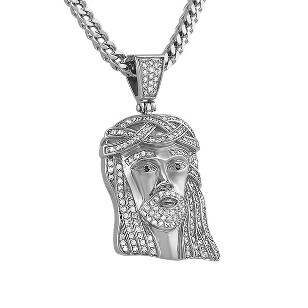 Micro Classic Jesus Piece Pendant Iced Out Steel Pendant Only HipHopBling
