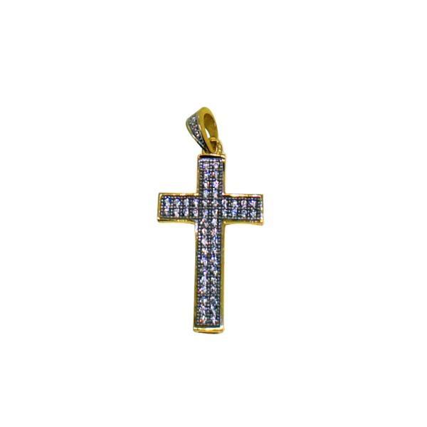 Micro Double CZ Diamond Cross .925 Silver Gold Bling Pendant Only HipHopBling