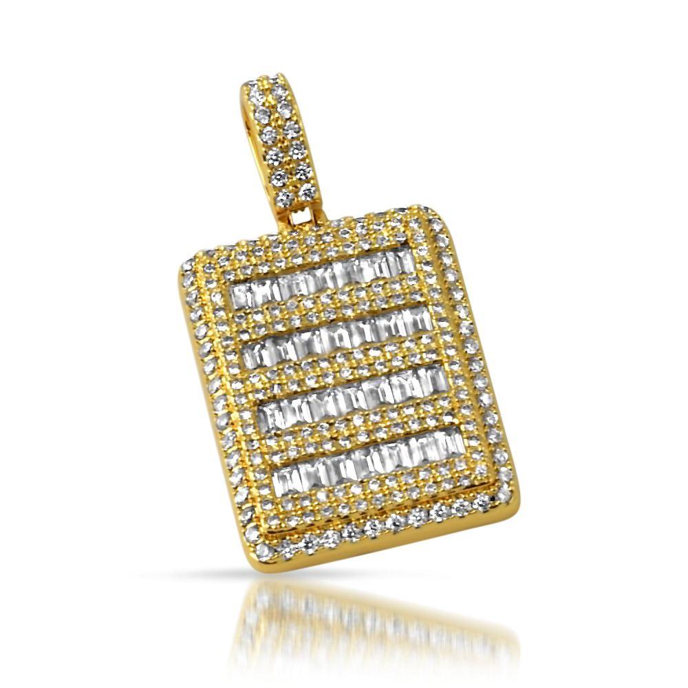 Micro Pave Baguette Dog Tag CZ Pendant in Gold HipHopBling