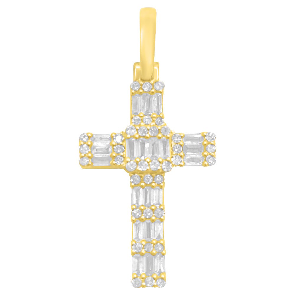 Mini Baguette Cross .50cttw Diamond Pendant 10K Gold 10K Yellow Gold HipHopBling