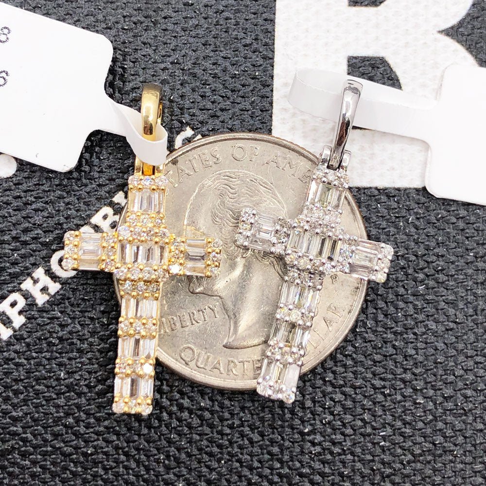 Mini Baguette Cross .50cttw Diamond Pendant 10K Gold 10K Yellow Gold HipHopBling