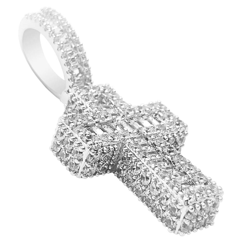 Mini Baguette Cross CZ Hip Hop Bling Bling Pendant Yellow Gold HipHopBling