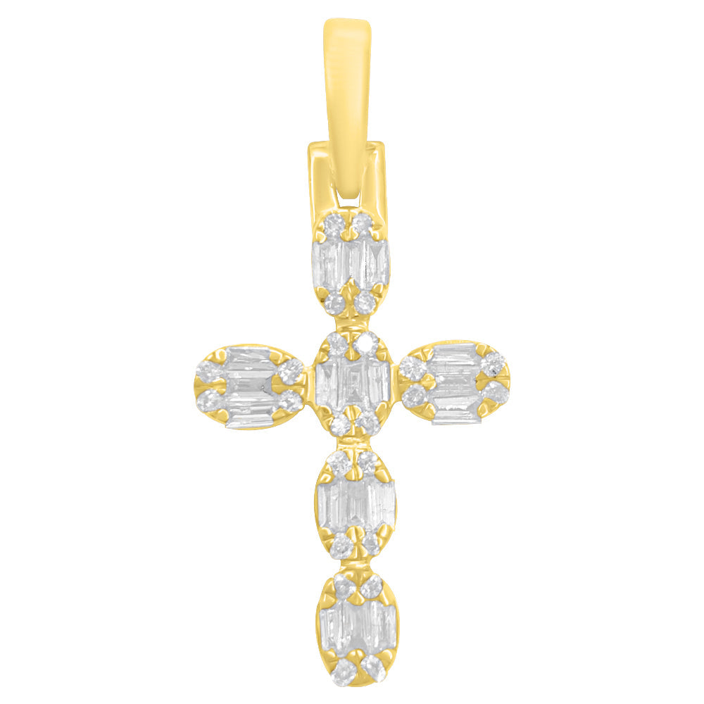 Mini Baguette Oval Cross .42cttw Diamond Pendant 10K Gold 10K Yellow Gold HipHopBling