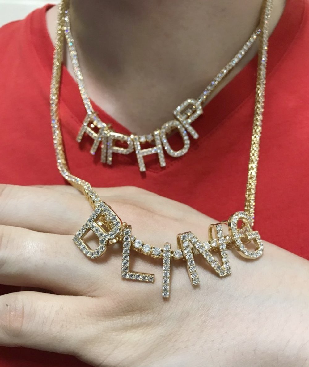 Mini Block Initial CZ Letters - .925 Sterling Silver - 18K Yellow Gold A HipHopBling