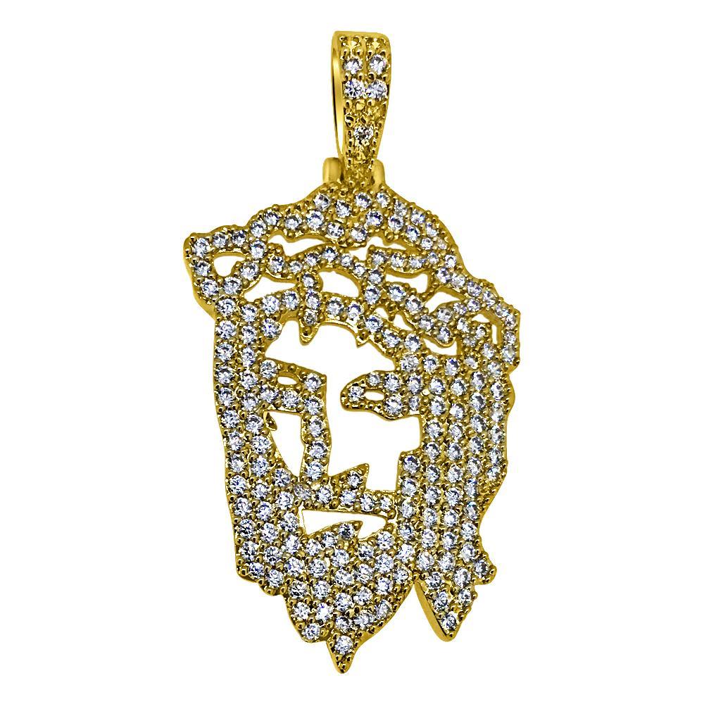 Mini Gold Jesus Cut Out Designer CZ Pendant HipHopBling