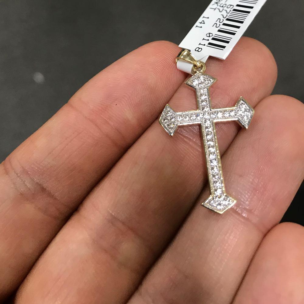 Mini Pointed Cross CZ Pendant in 10K Yellow Gold HipHopBling
