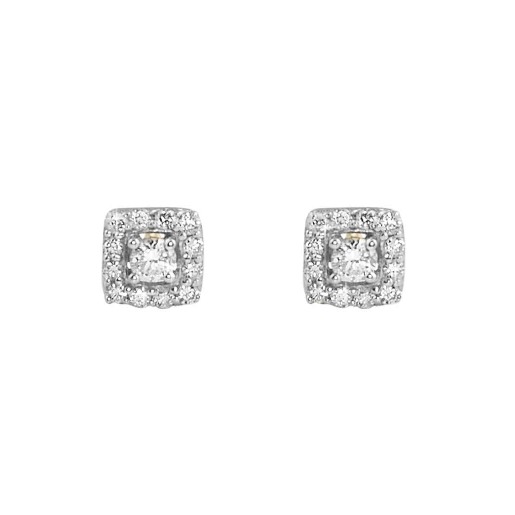 Mini Square Halo Diamond Earrings .34cttw 10K Yellow Gold HipHopBling