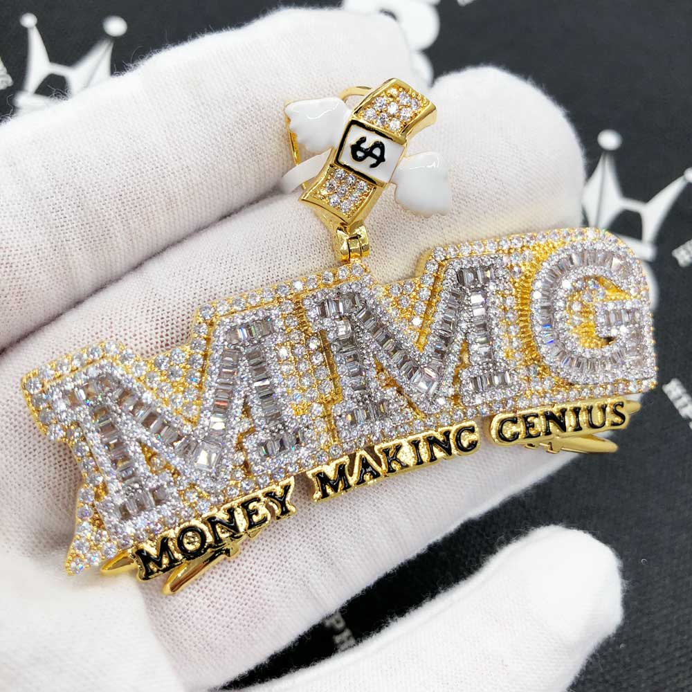 MMG Money Making Genius CZ Hip Hop Iced Out Pendant Yellow Gold HipHopBling