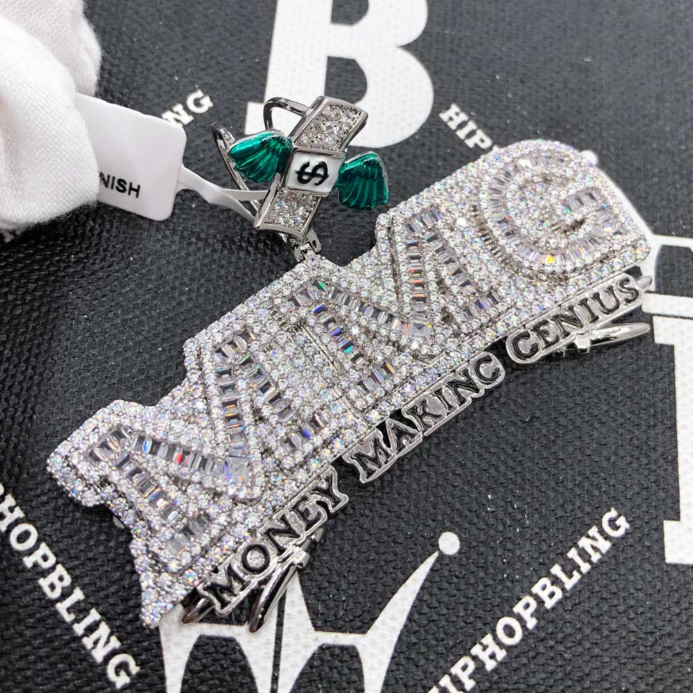 MMG Money Making Genius CZ Hip Hop Iced Out Pendant Yellow Gold HipHopBling