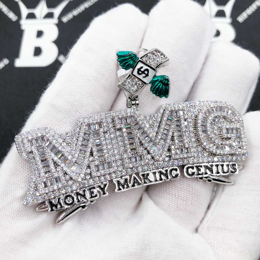 MMG Money Making Genius CZ Hip Hop Iced Out Pendant Yellow Gold HipHopBling