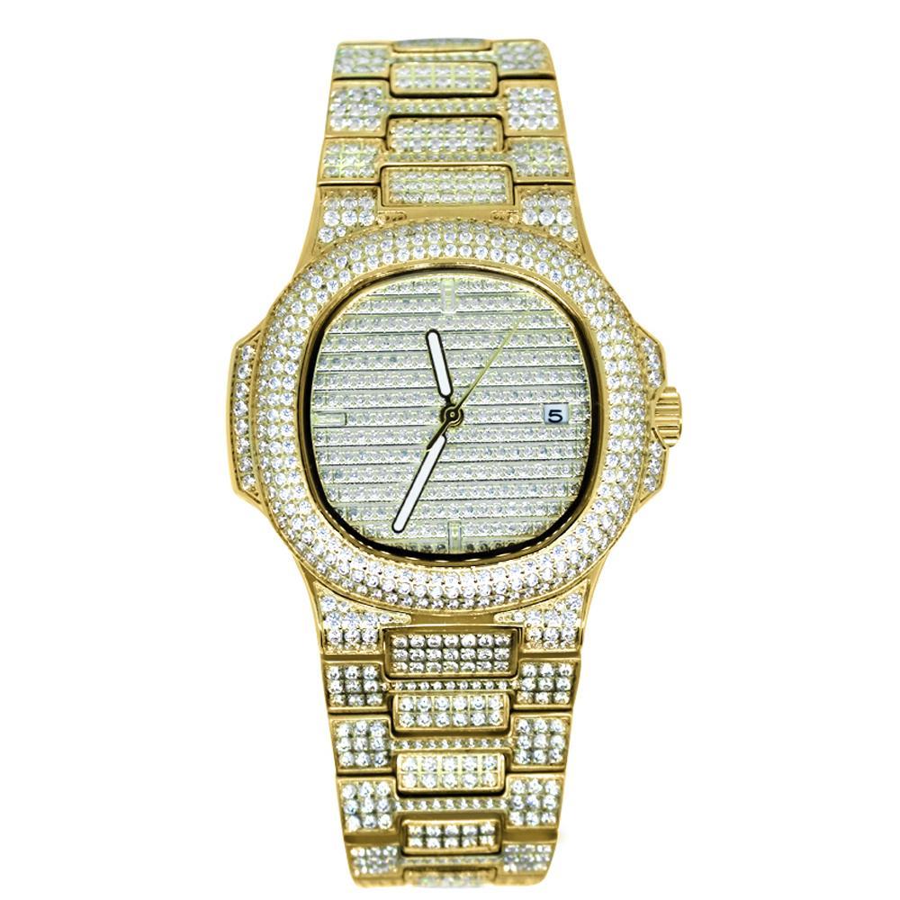 Modern CZ Stainless Steel Watch in Gold HipHopBling
