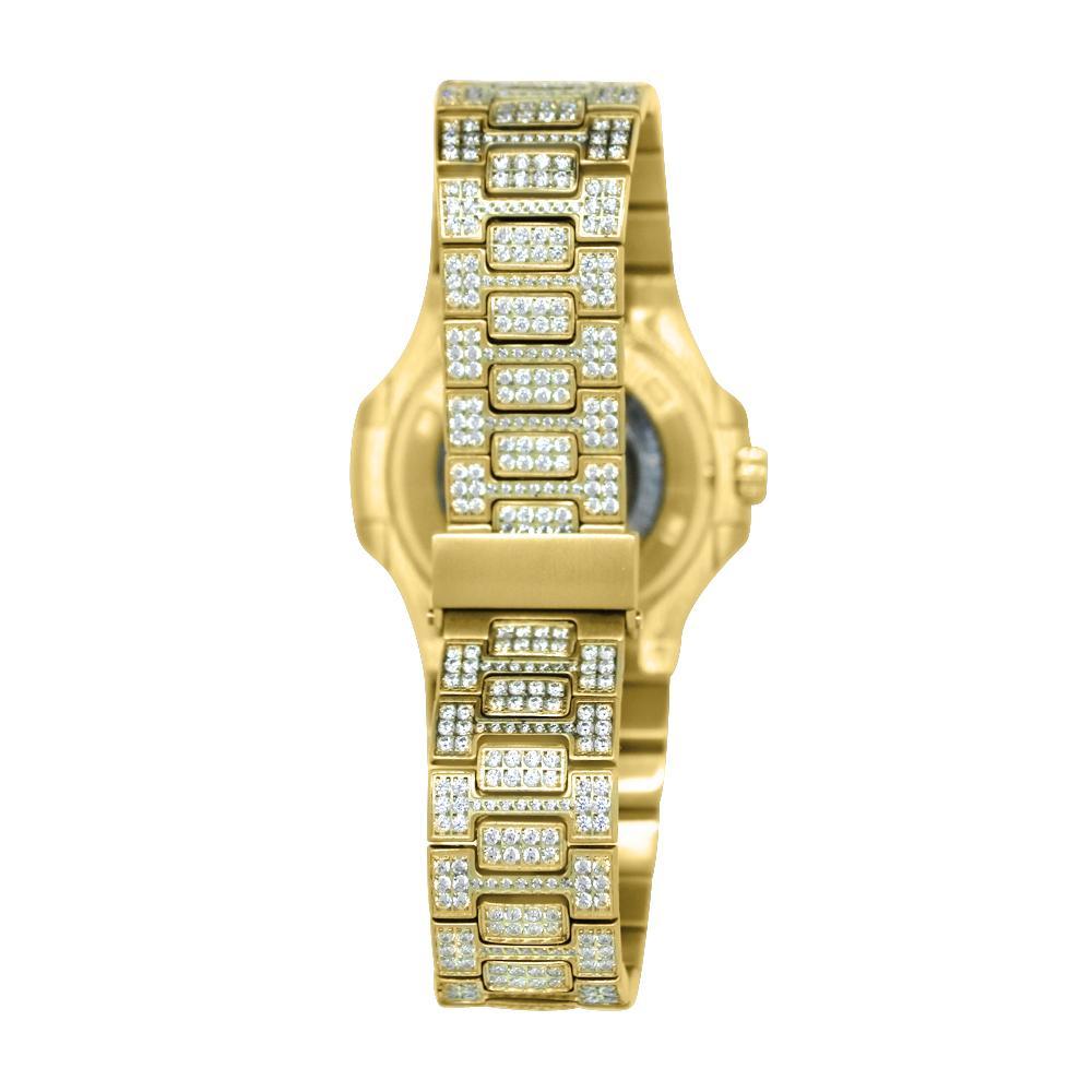 Modern CZ Stainless Steel Watch in Gold HipHopBling