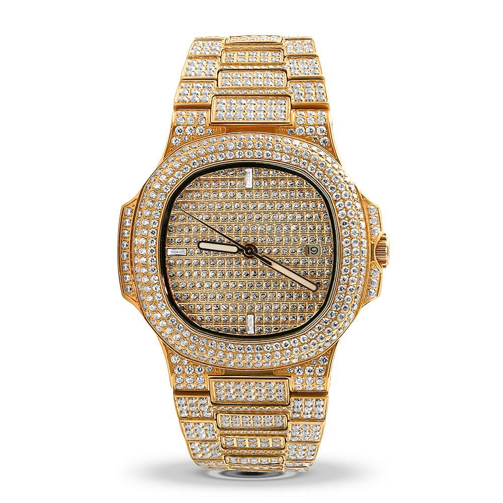 Modern CZ Stainless Steel Watch in Rose Gold HipHopBling