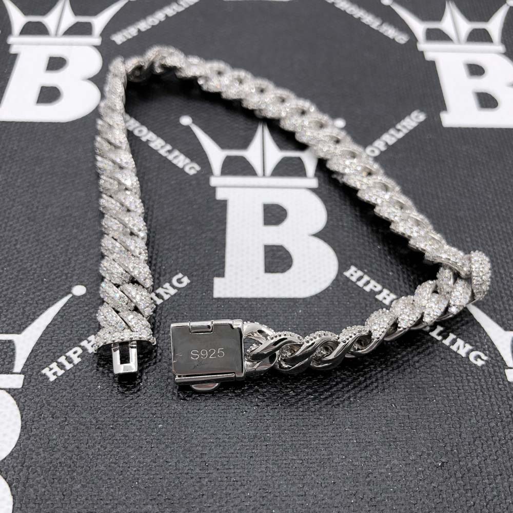 Moissanite 2 Row Cuban Link Iced Out Bracelet 9MM .925 Sterling Silver 8" Bracelet HipHopBling