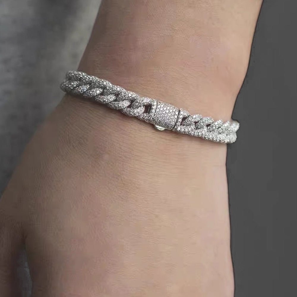 Moissanite 2 Row Cuban Link Iced Out Bracelet 9MM .925 Sterling Silver 8" Bracelet HipHopBling