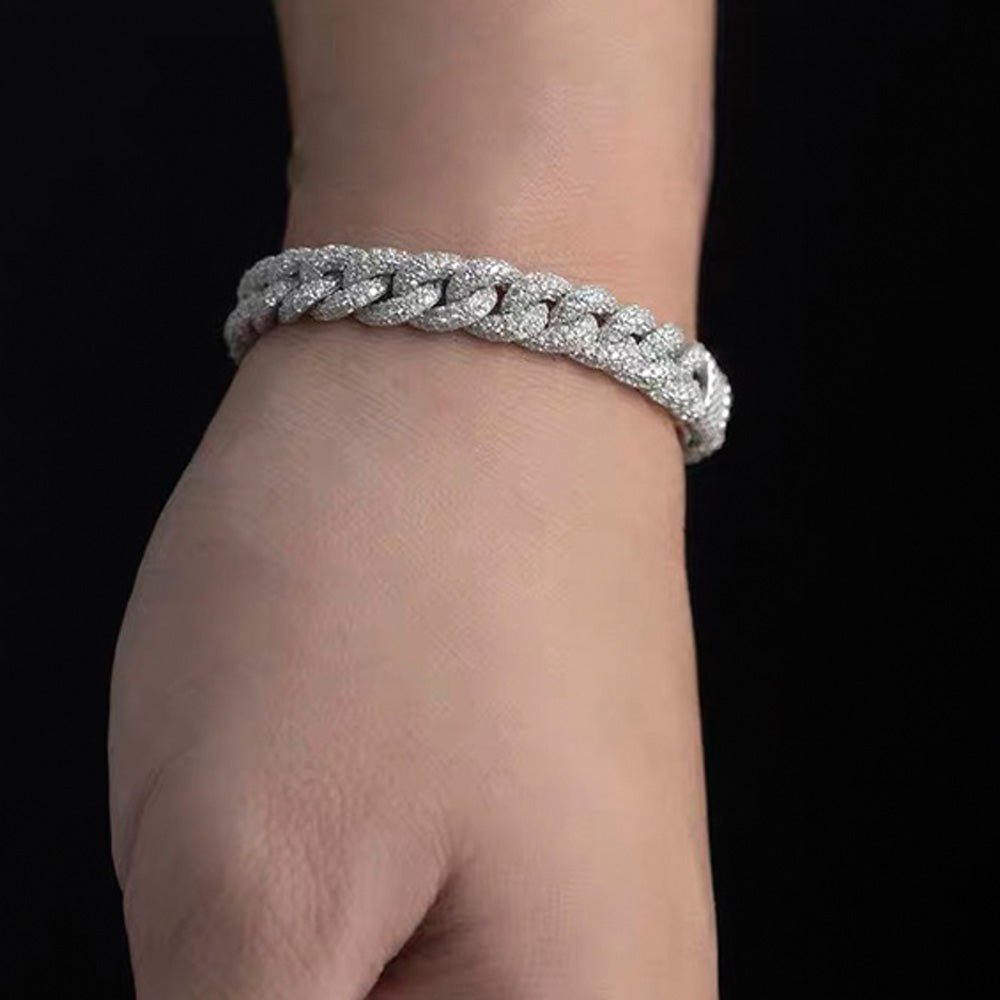 Moissanite 2 Row Cuban Link Iced Out Bracelet 9MM .925 Sterling Silver 8" Bracelet HipHopBling