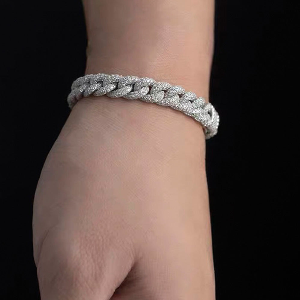 Moissanite 2 Row Cuban Link Iced Out Bracelet 9MM .925 Sterling Silver HipHopBling