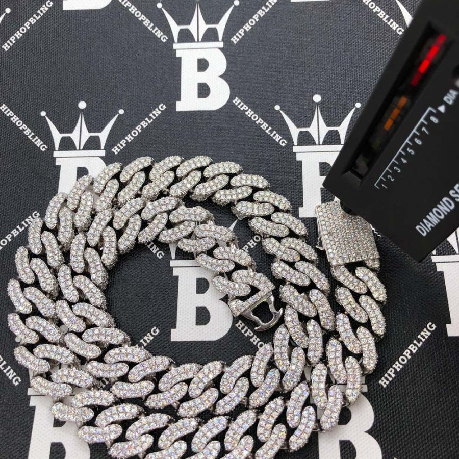 Moissanite 3D Cuban Chain Iced Out .925 Sterling Silver 18" HipHopBling