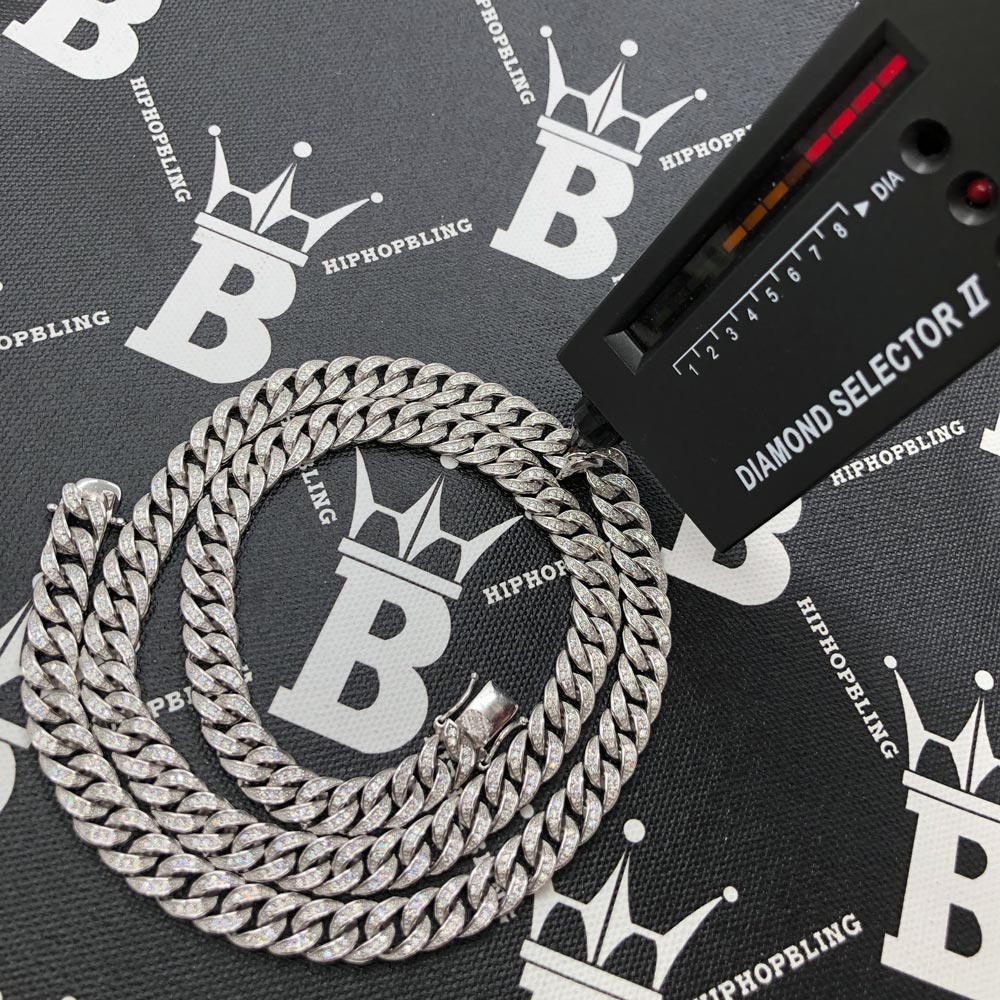 Moissanite 8MM Cuban Iced Out Chain .925 Sterling Silver 18" HipHopBling