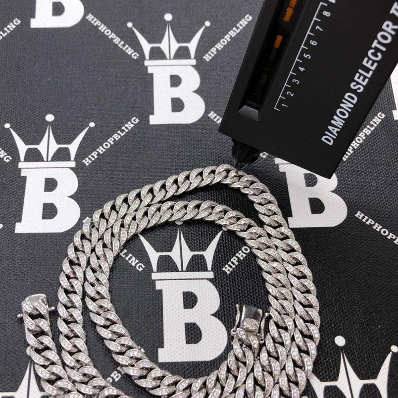 Moissanite 8MM Cuban Iced Out Chain .925 Sterling Silver 18" HipHopBling