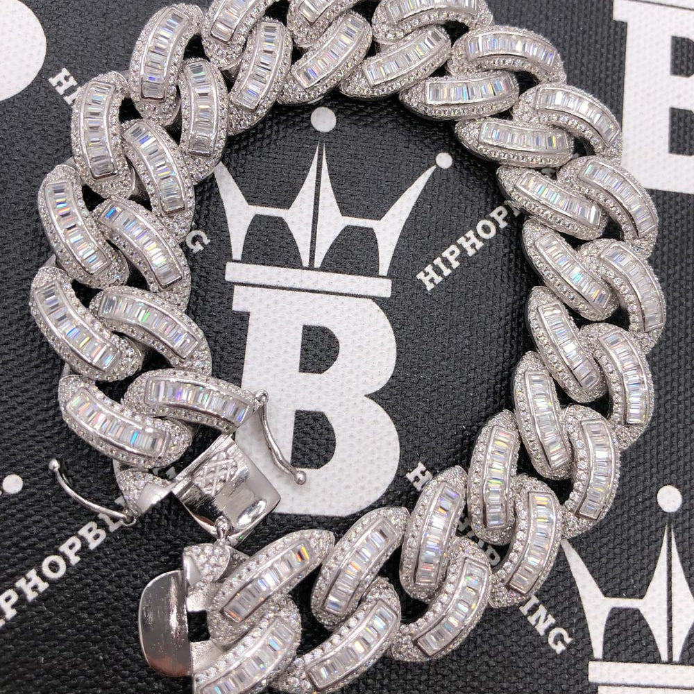Moissanite Baguette Cuban Iced Out Bracelet 18MM .925 Sterling Silver 8" Bracelet HipHopBling