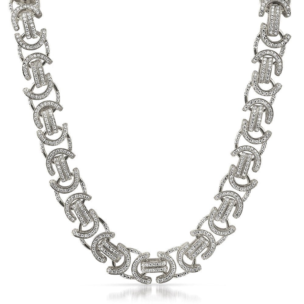 Moissanite Byzantine Chain Iced Out .925 Sterling Silver 18" HipHopBling