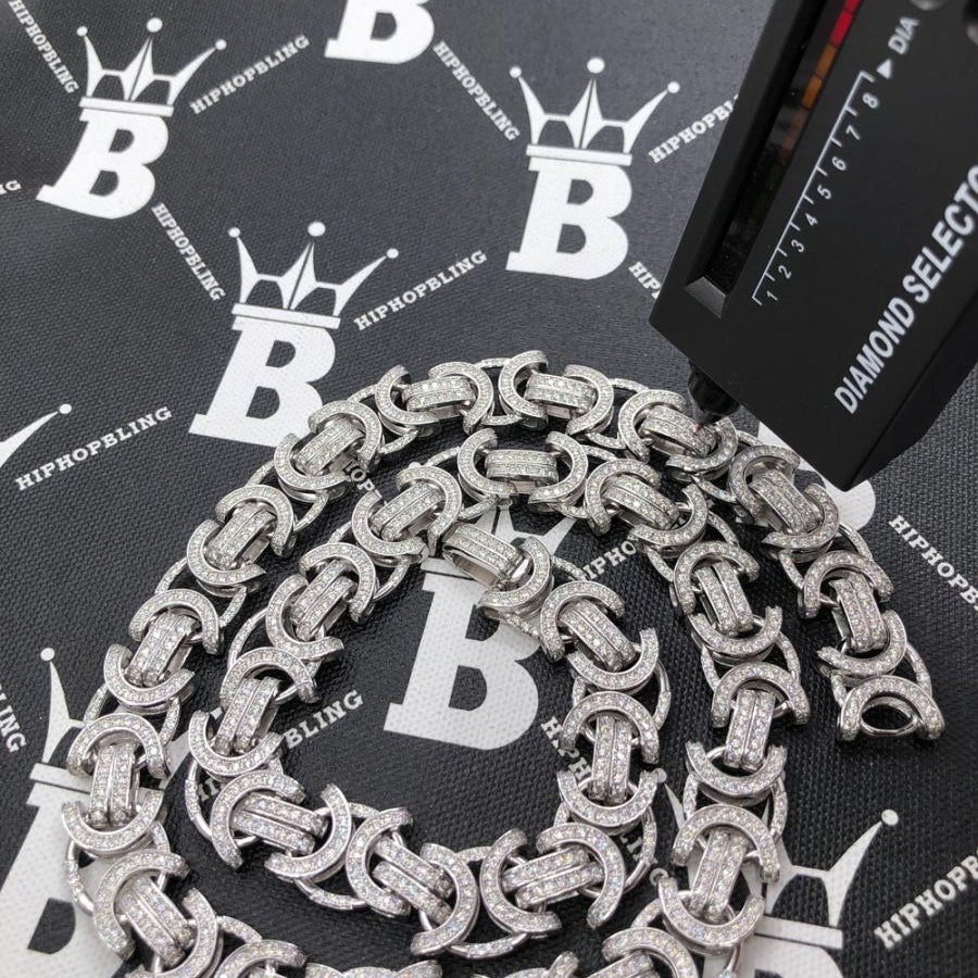 Moissanite Byzantine Chain Iced Out .925 Sterling Silver 18" HipHopBling