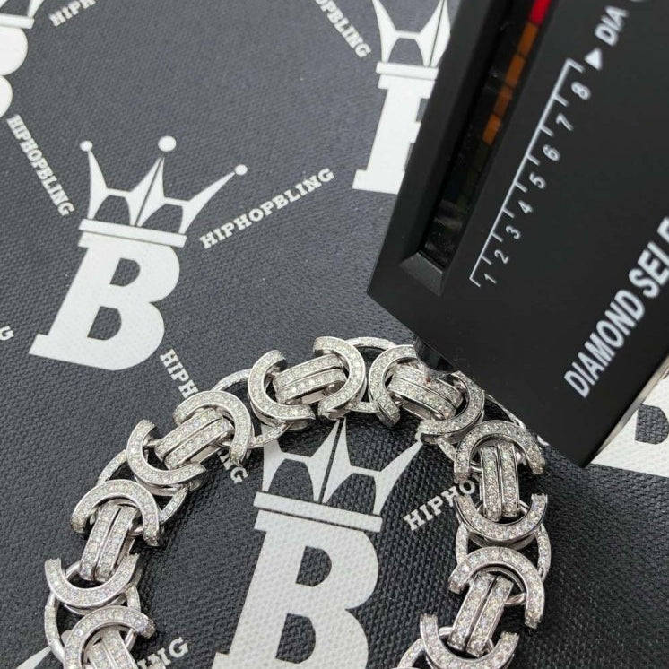 Moissanite Byzantine Chain Iced Out .925 Sterling Silver 8" Bracelet HipHopBling