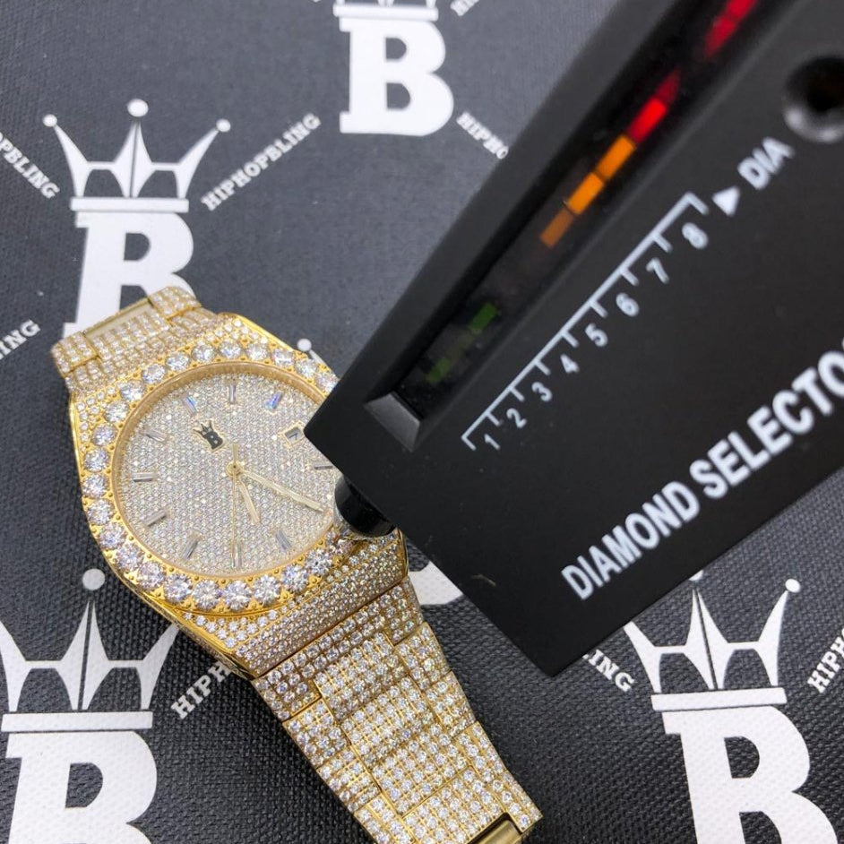 Moissanite Crown Iced Out Hip Hop Bling Bustdown Watch 50 Carats White Gold HipHopBling
