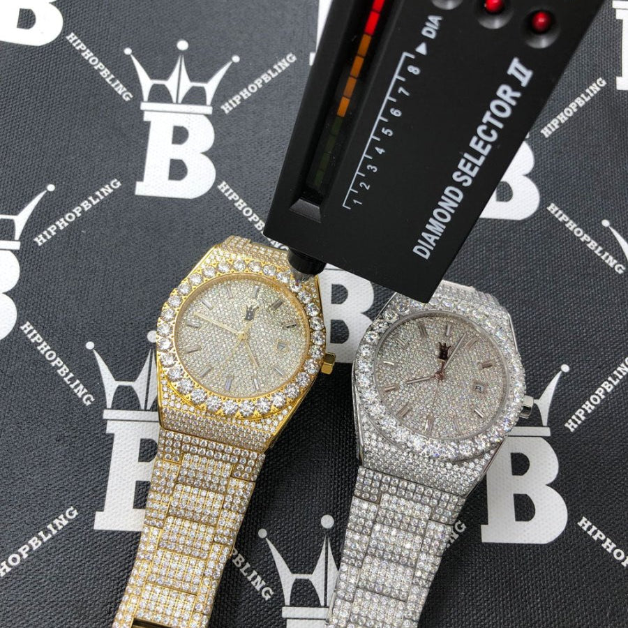 Moissanite Crown Iced Out Hip Hop Bling Bustdown Watch 50 Carats White Gold HipHopBling