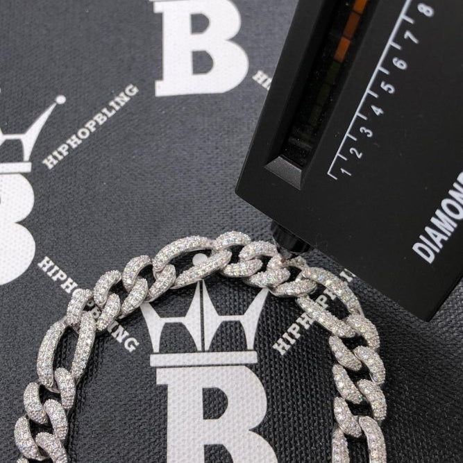 Moissanite Figaro Chain Iced Out .925 Sterling Silver 18" HipHopBling