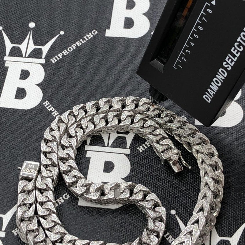Moissanite Franco Iced Out Chain .925 Sterling Silver 18" HipHopBling