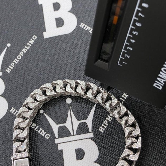 Moissanite Franco Iced Out Chain .925 Sterling Silver 8" Bracelet HipHopBling