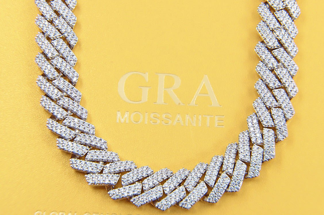 Moissanite Iced Out Cuban Chain Sharp Link 13MM .925 Sterling Silver 18" HipHopBling
