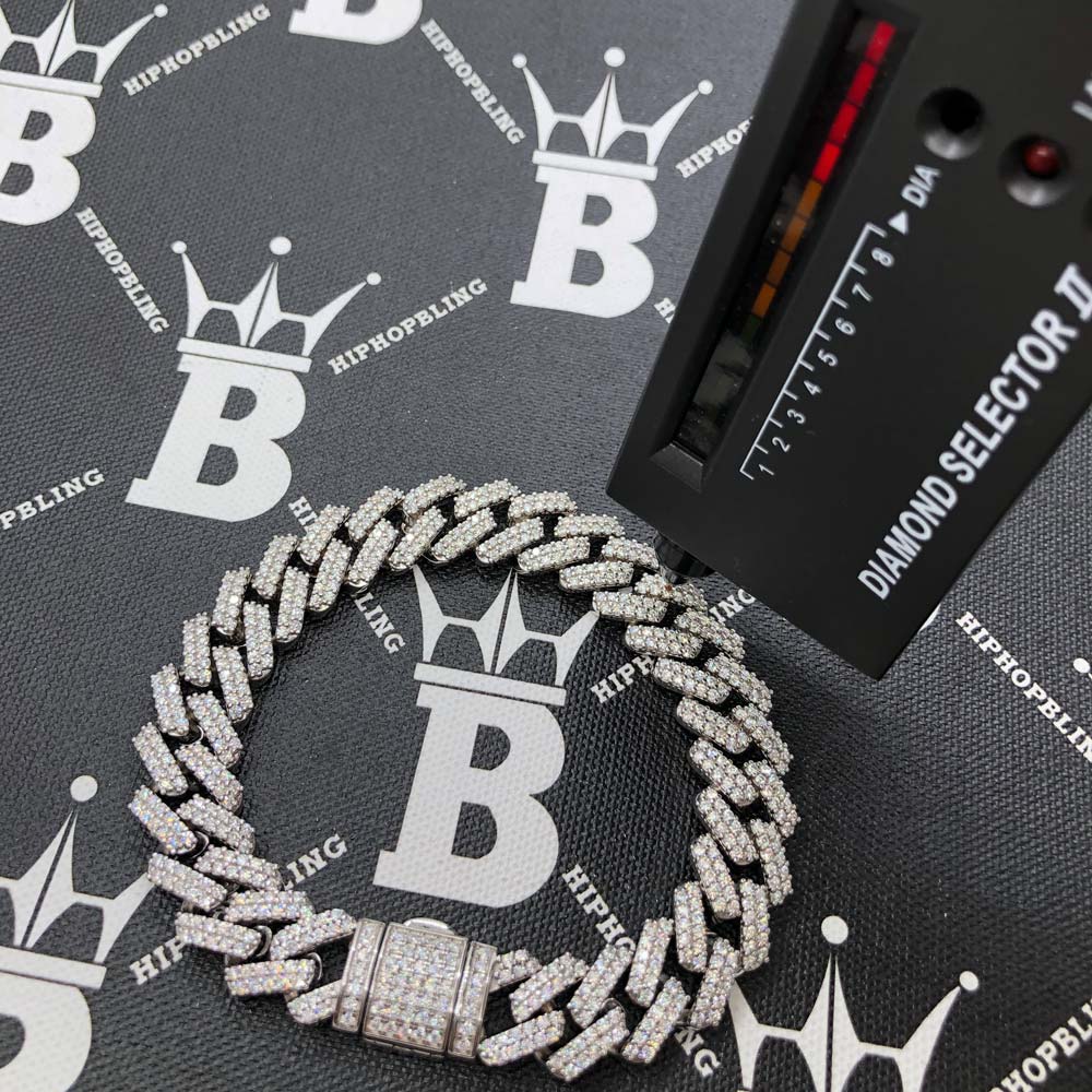 Moissanite Iced Out Cuban Chain Sharp Link 13MM .925 Sterling Silver 7" Bracelet HipHopBling