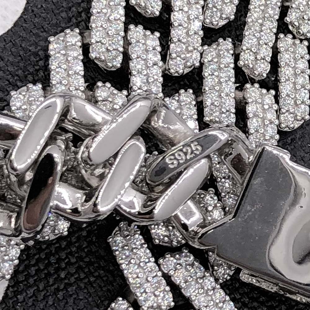 Moissanite Iced Out Cuban Chain Sharp Link 13MM .925 Sterling Silver HipHopBling