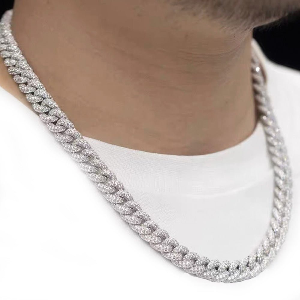 Moissanite Iced Out Miami Cuban Chain Link 9MM .925 Sterling Silver 18" HipHopBling
