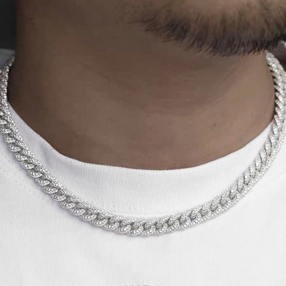 Moissanite Iced Out Miami Cuban Chain Link 9MM .925 Sterling Silver 18" HipHopBling