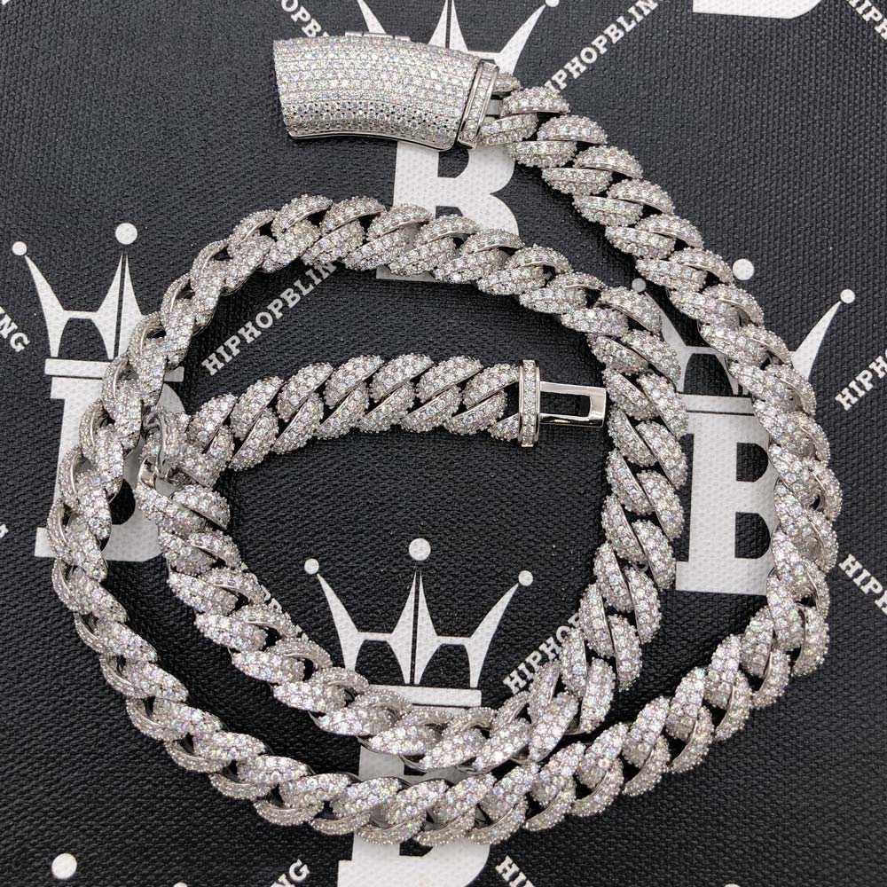 Moissanite Iced Out Miami Cuban Link Chain 13MM .925 Sterling Silver 18" HipHopBling
