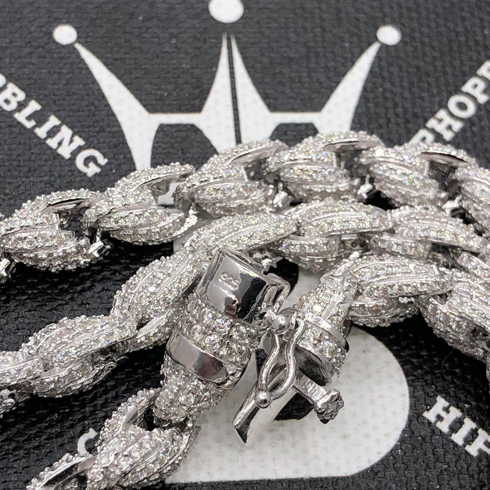 Moissanite Rope Iced Out Chain .925 Sterling Silver 18" HipHopBling