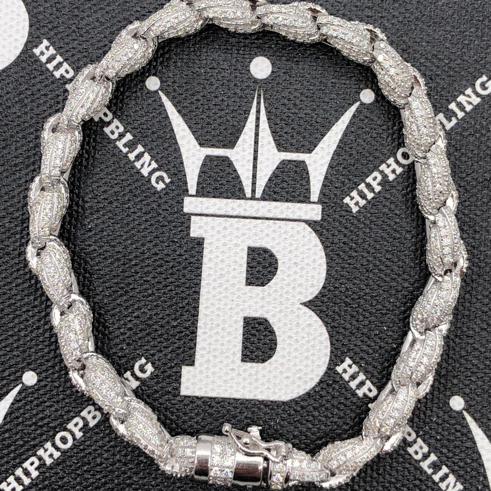 Moissanite Rope Iced Out Chain .925 Sterling Silver 8" Bracelet HipHopBling